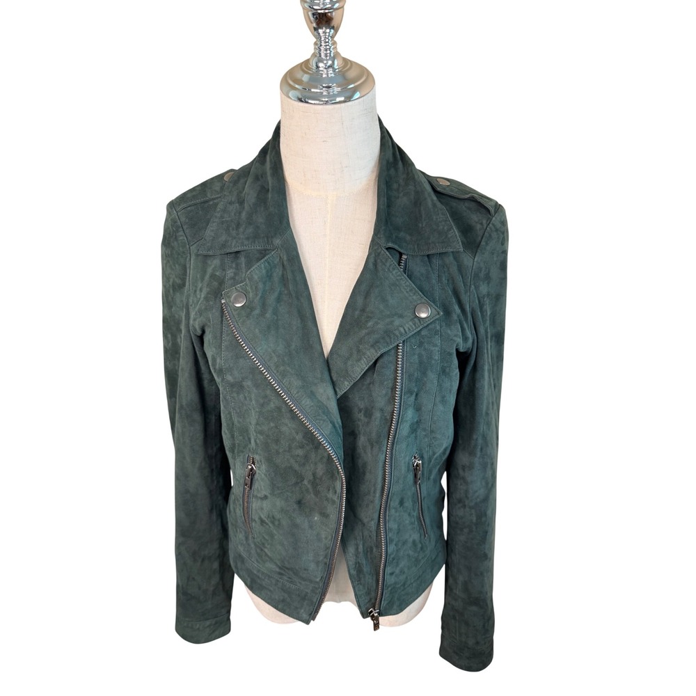 Selected Femme Dark Green Suede Moto Biker Jacket Size 4 US 34 EU
